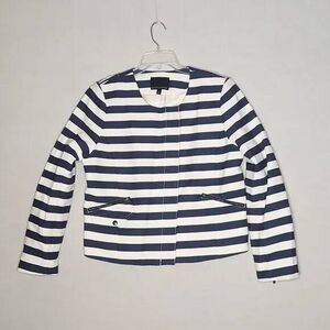 Banana Republic Women's Size 12 Blue White Striped Nautical Full Zip Top Blouse